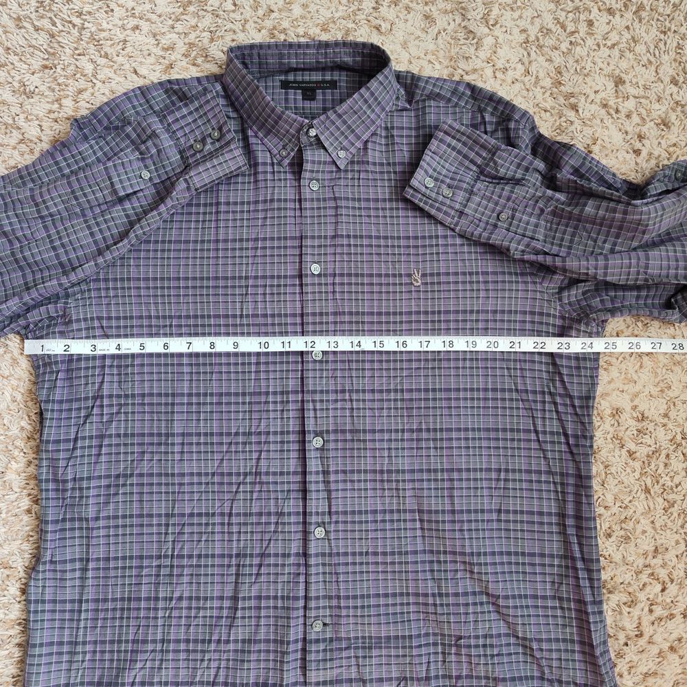 John Varvatos USA Men Sz XL Gray‎ Purple Plaid Long Sleeve Button Up Shirt - Picture 5 of 11